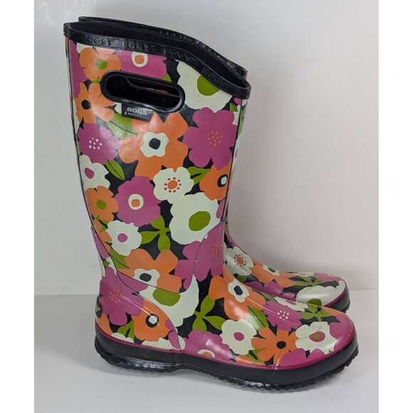 Bogs Women’s Size 9 M Tall Floral Work Rain Boots Waterproof Farm Garden Pull On - Picture 2 of 7